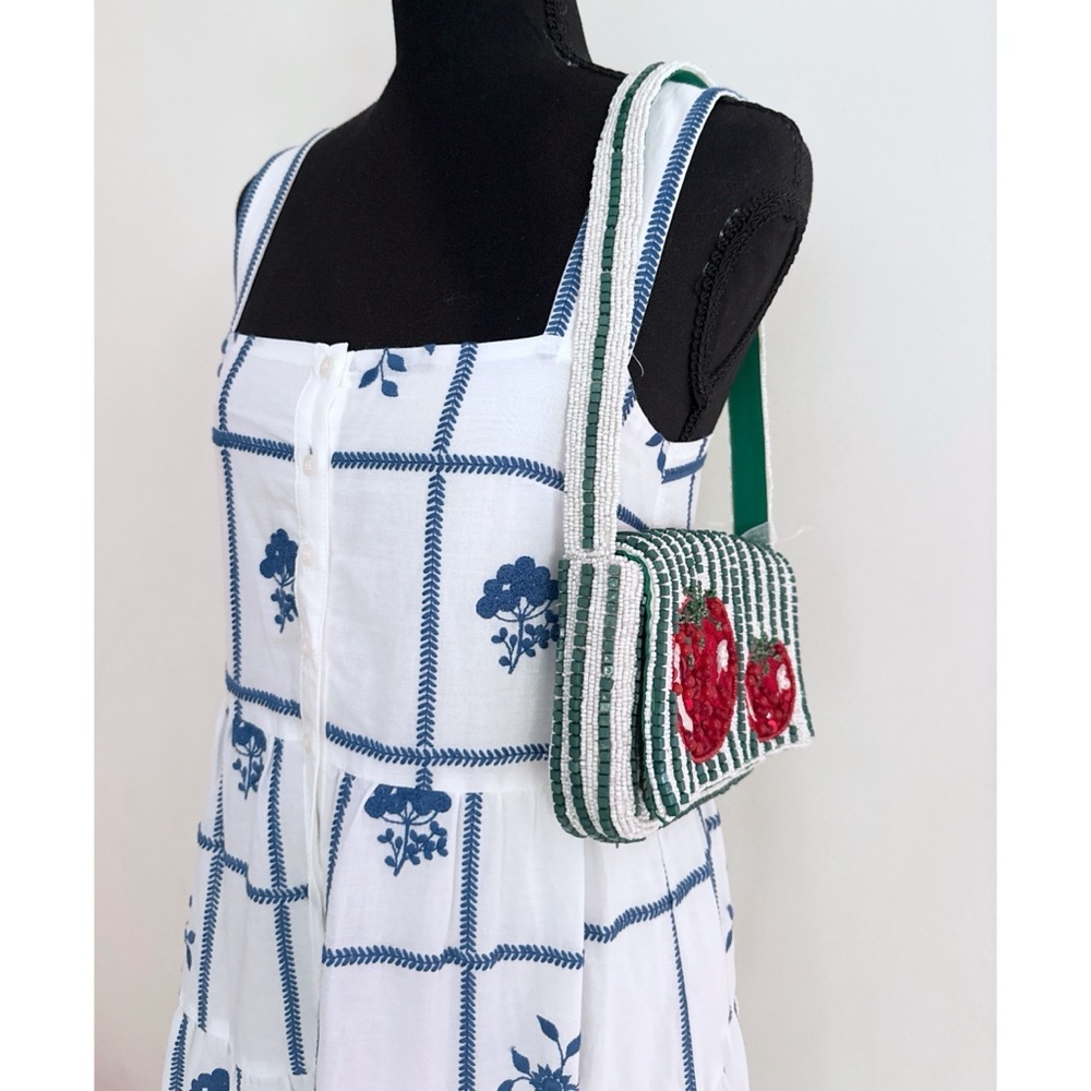 NWT Bead Appliqué Heirloom Tomato Girl Summer Green & White Striped Shoulder Bag - Picture 12 of 13